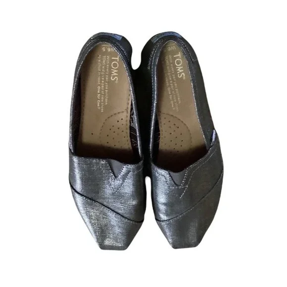 TOMS Closed Toe Dark Silver Shimmer Cushioned Comfort Shoes-6.5W - Picture 3 of 8